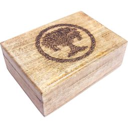 Mango Wood Box Laser Engraved - Tree Of Life (Each)