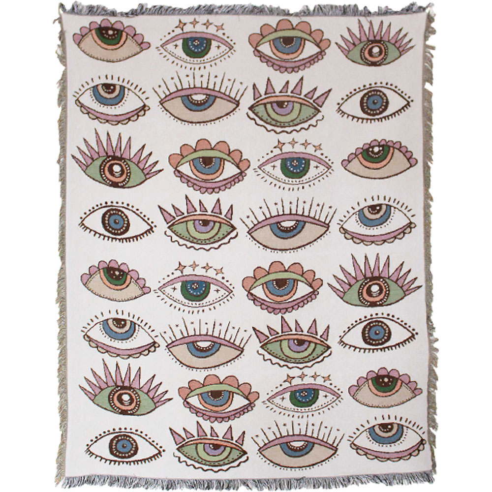 (Unavailable)COTTON Heavy Beach Throw w/ Fringe - Evil Eye (Each)