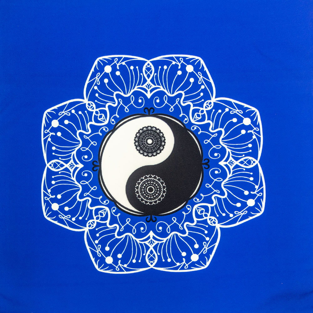 Cotton Cushion Cover w/ Zipper - Yin Yang FLOWER - Blue (Each)