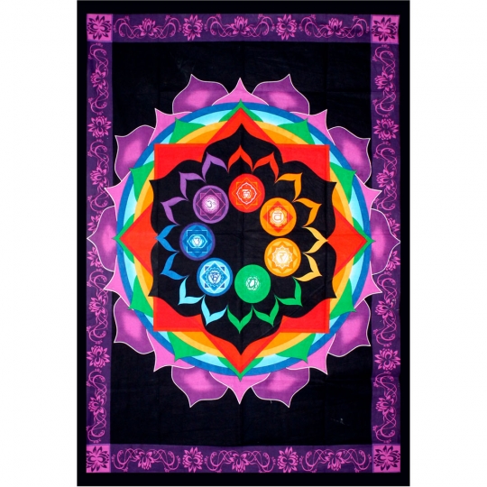 Cotton Single Tapestry  Rainbow Chakra  (Each)
