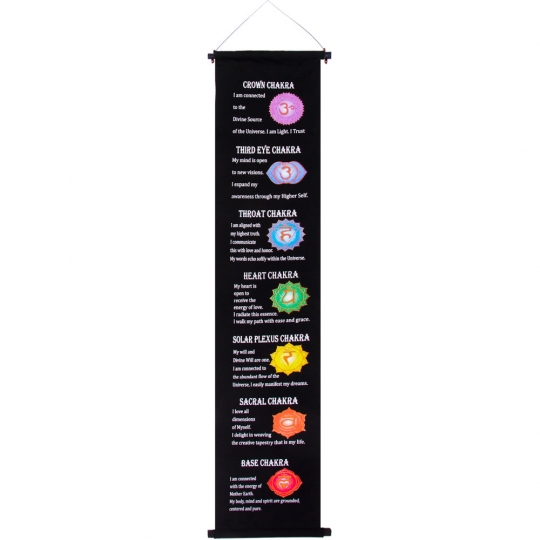 Cotton Inspirational Banner - Chakras Black (Each)