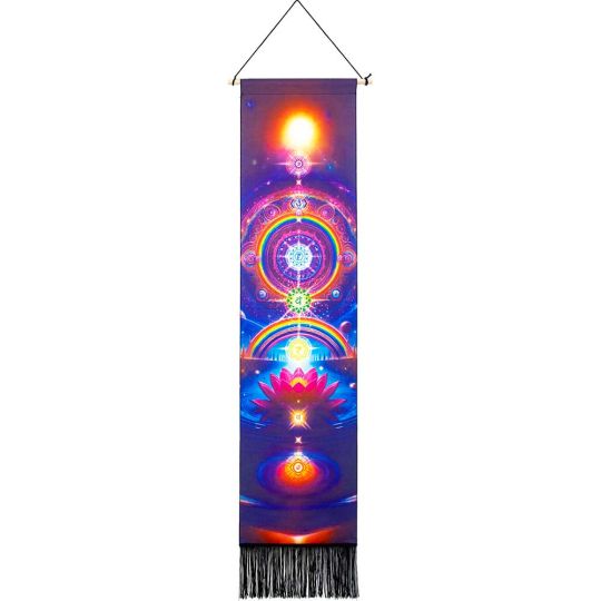 Linen Banner w/ Fringe - Lotus w/ Chakra Mandala (Each)