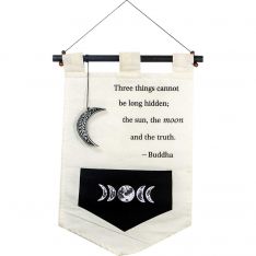 Small Cotton Banner - Buddah Proverb w/ Moon Charm (Each)