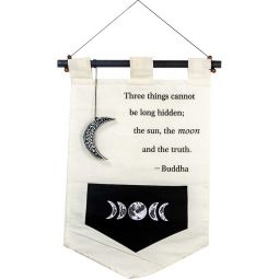 Small Cotton Banner - Buddah Proverb w/ Moon Charm (Each)