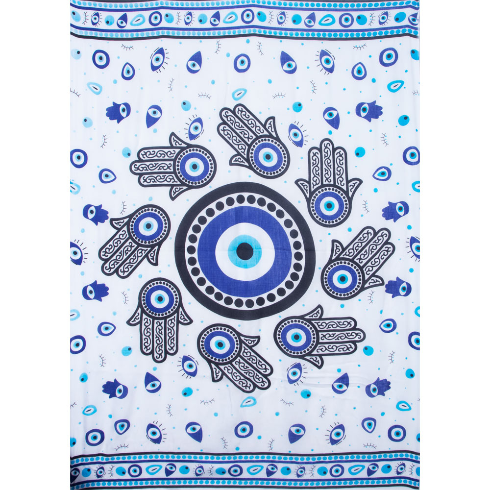 Rayon Sarong - Evil Eye - White (Each)