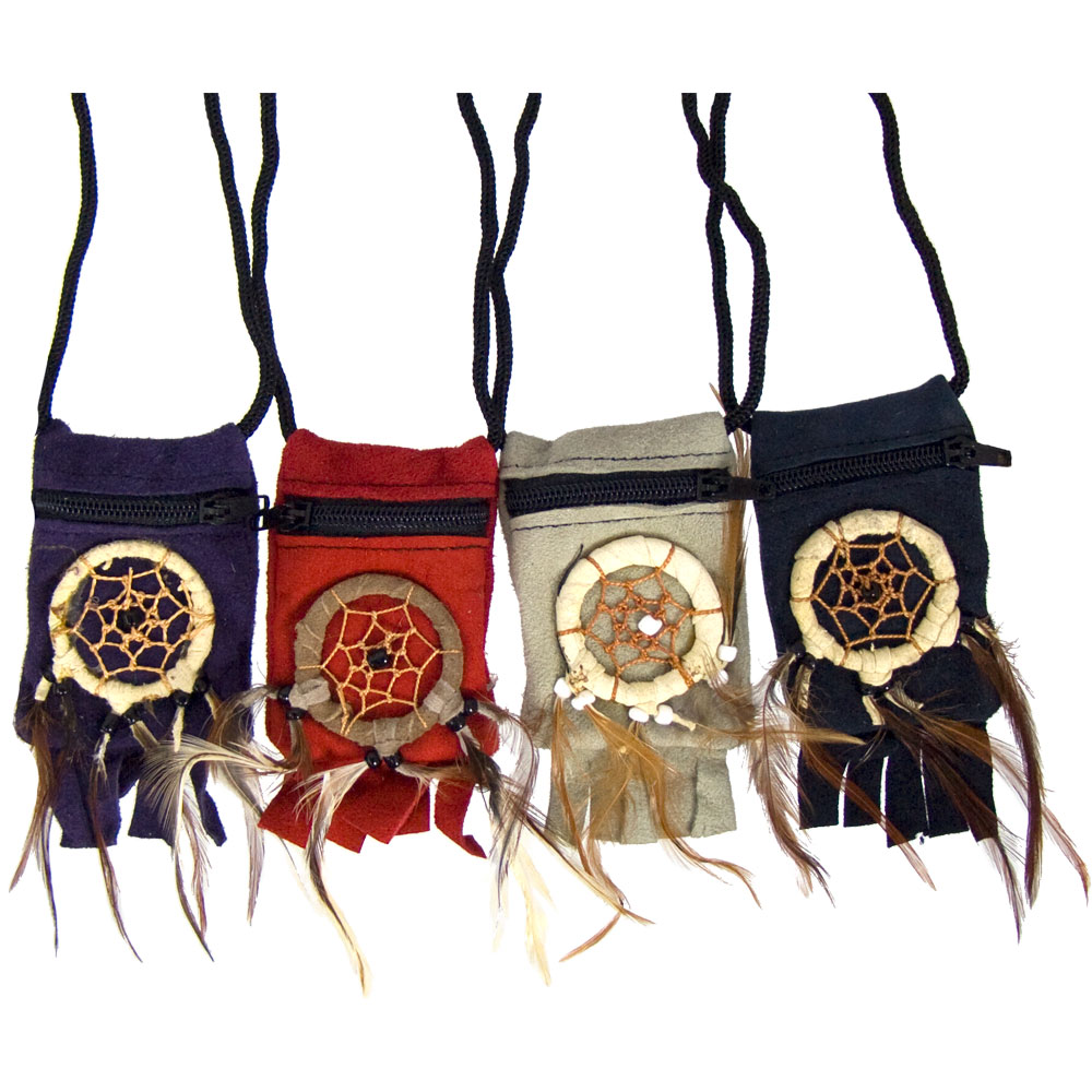 Thin Suede Medecine Bag 2x3 Dreamcatcher ASSORTED Colors (each)