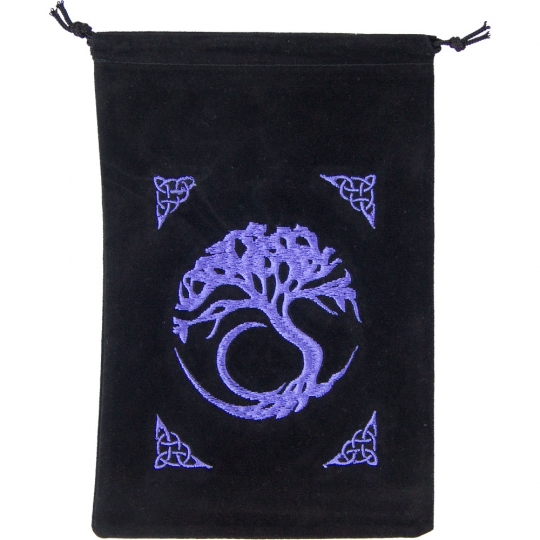Unlined Velvet Bag Embroidered Tree of Life Black (each)