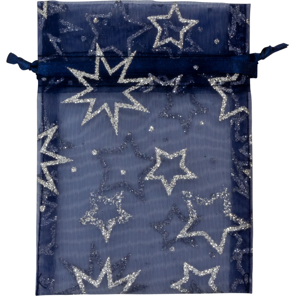 Organza Bag GLITTER Stars 3 1/2x5 - Navy (Each)