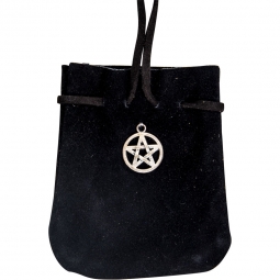 Suede Pouch Rounded w/Strap - Black Pentacle (Each)