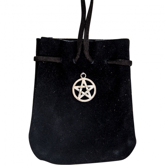Suede Pouch Rounded w/Strap - Black Pentacle (Each)