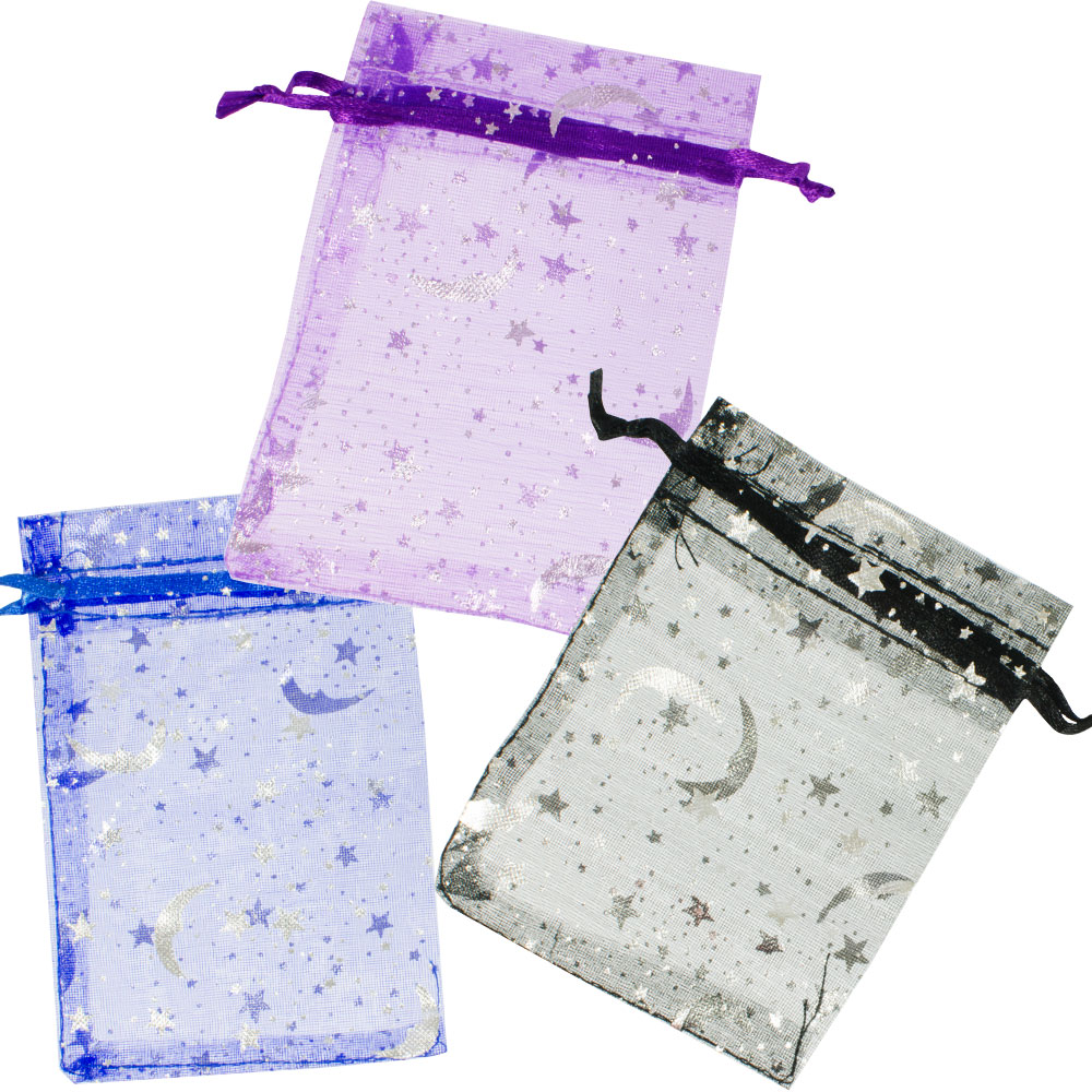 Organza Bags Spirals and Stars ASSORTED Colors (pack of 12)