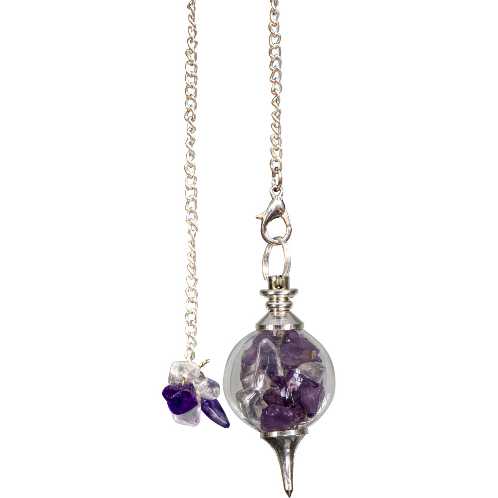 Pendulum Glass Sephoroton AMETHYST & Crystal Chips - Healing (Each)