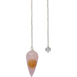 Pendulum w/Flower of Life Curved - Rose Quartz (Each)