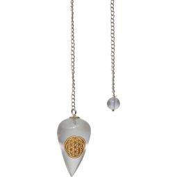 Pendulum w/Flower of Life Curved - Clear Quartz (Each)