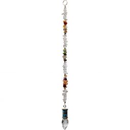 Pendulum Glass Tube w/ Gemstone Chips - Faceted Clear Crystal Point (Each)
