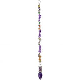 Pendulum Glass Tube w/ Gemstone Chips - Faceted Amethyst (Each)