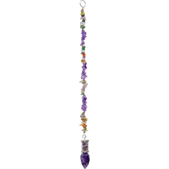 Pendulum Glass Tube w/ Gemstone Chips - Faceted Amethyst (Each)