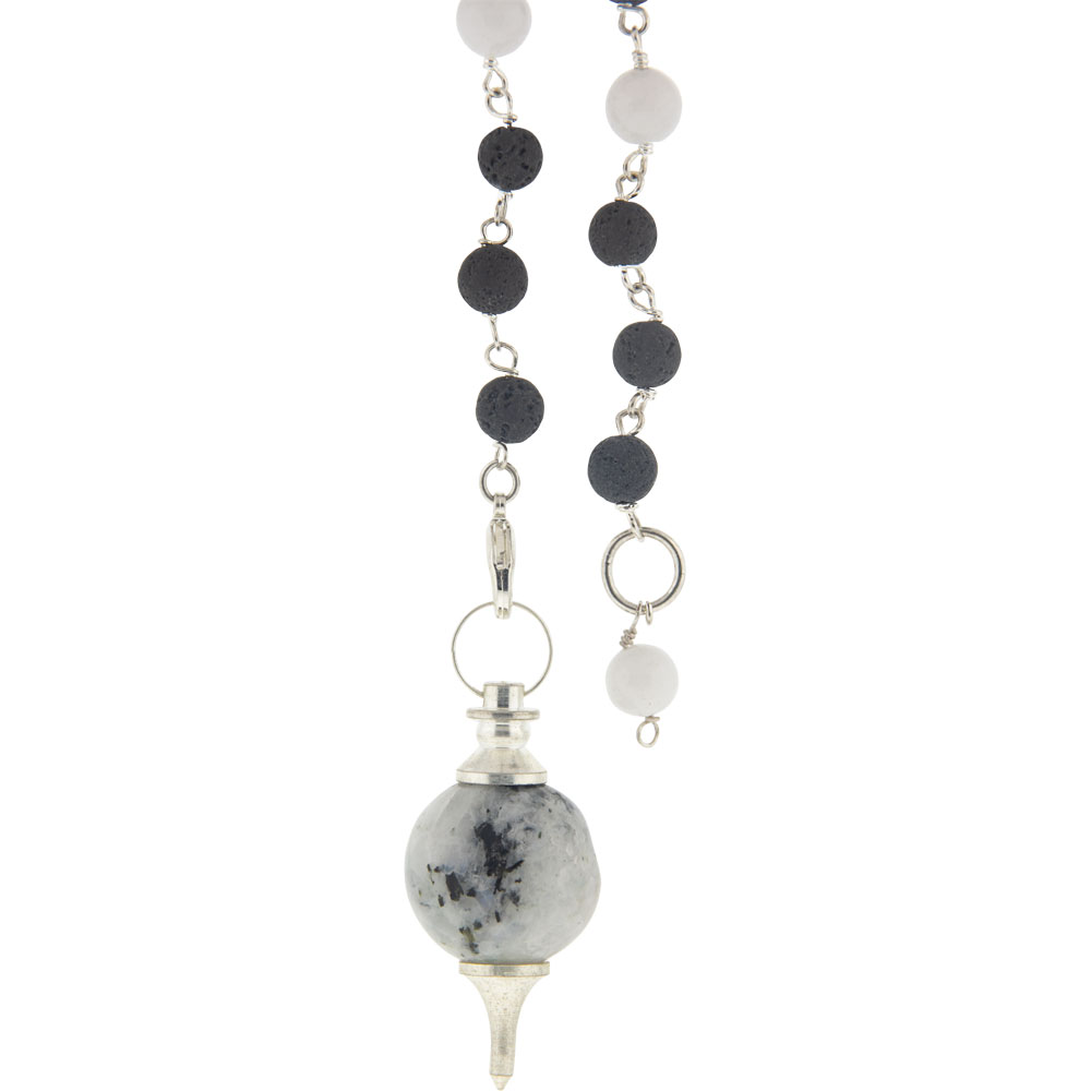 Pendulum Sephoroton w/ Lava BEADS - Rainbow Moonstone (Each)