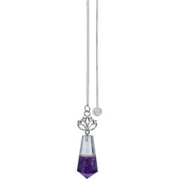 Gemstone Pendulum w/ Lotus - Clear Quartz & Amethyst (Each)