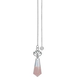 Gemstone Pendulum w/ Lotus - Clear Quartz & Rose Quartz (Each)