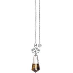 Gemstone Pendulum w/ Lotus - Clear Quartz & Tiger Eye (Each)