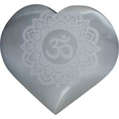 Selenite Heart - Om Lotus (Each)