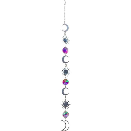 Crystal Hanging String - AB Crystal Mini Discs w/ Moon & Star Burst Charms (Each)