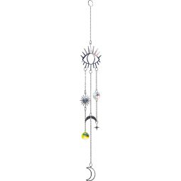Crystal Hanging String - AB Crystal Mini Discs w/ Evil Eye & Moon Charms (Each)