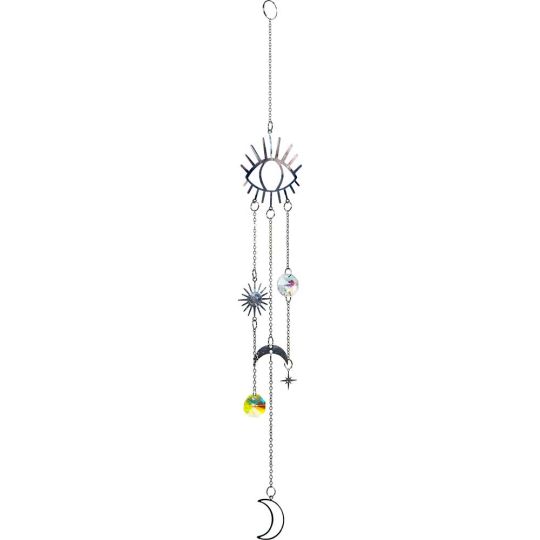 Crystal Hanging String - AB Crystal Mini Discs w/ Evil Eye & Moon Charms (Each)