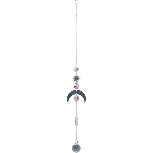 Crystal Hanging String - AB Crystal Sphere & Mini Discs w/ Moon Charm (Each)