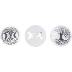 Selenite Satin Spar Charging Disks - Silver Tree of Life & Moon (Pack of 3)