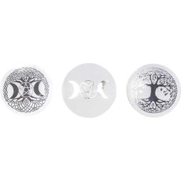 Selenite Satin Spar Charging Disks - Silver Tree of Life & Moon (Pack of 3)