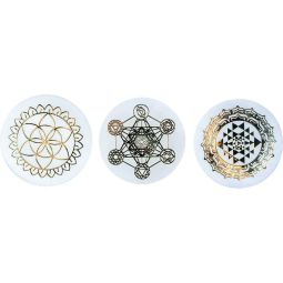 Selenite Satin Spar Charging Disks - Gold Sacred Geometry (Pack of 3)