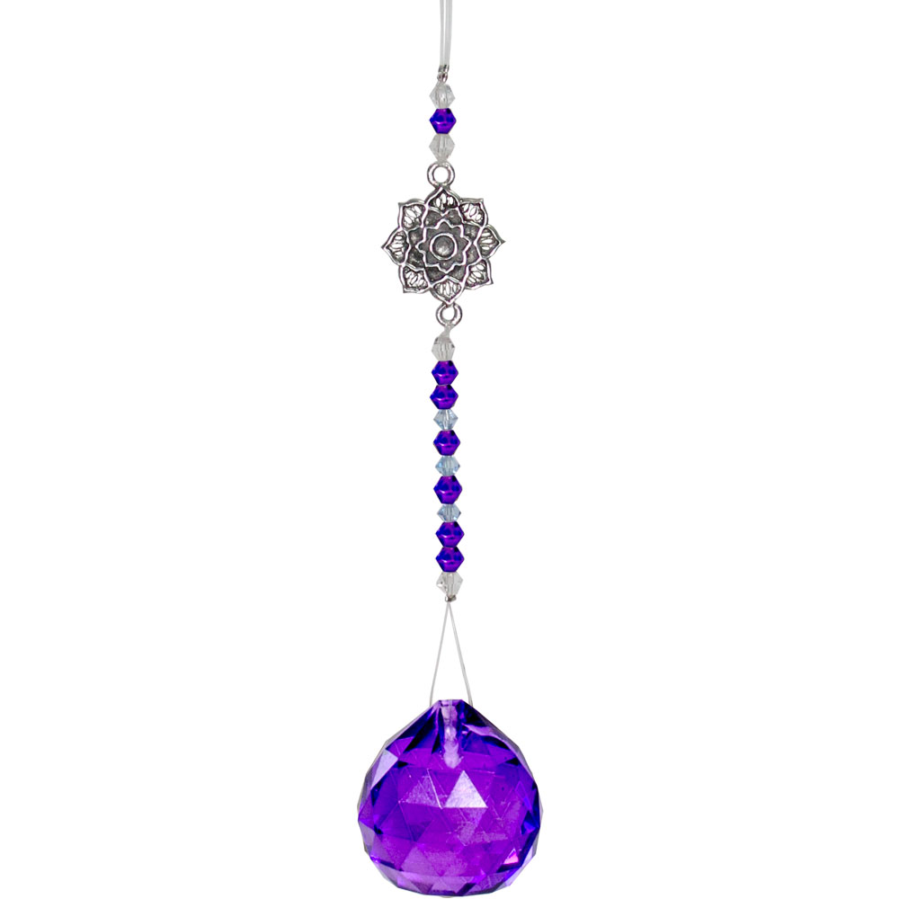 Hanging Crystal Cut GLASS BEAD Lotus Purple (Each)
