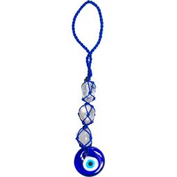 Hanging Rough Crystal String w/ Evil Eye - Selenite Satin Spar (Each)