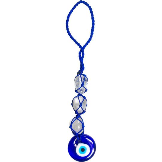 Hanging Rough Crystal String w/ Evil Eye - Selenite Satin Spar (Each)