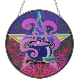 Glass Suncatcher 6in - Magic Cauldron w/ Pentacle (Each)