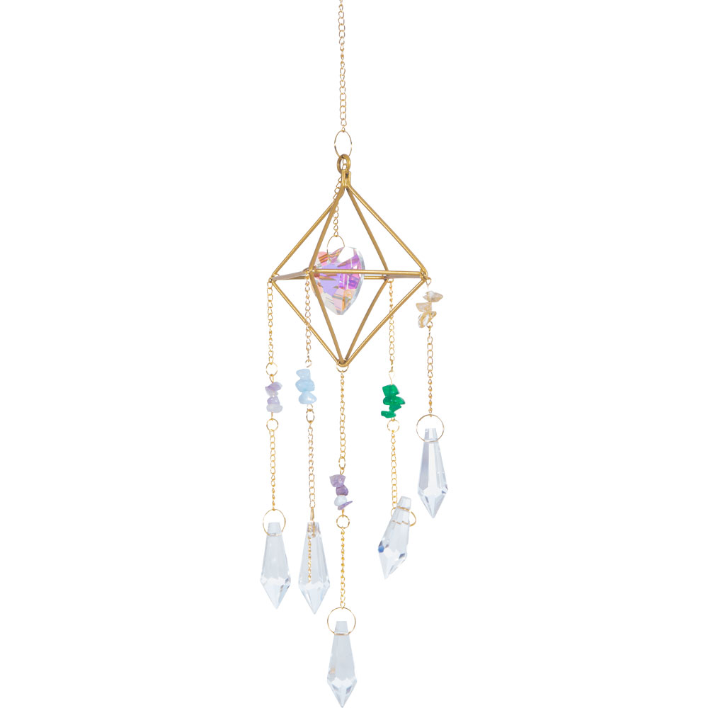 Hanging AB Heart Crystal SUNCATCHER w/ Multi - Colored Glass Beads & Clear Crystals (Each)