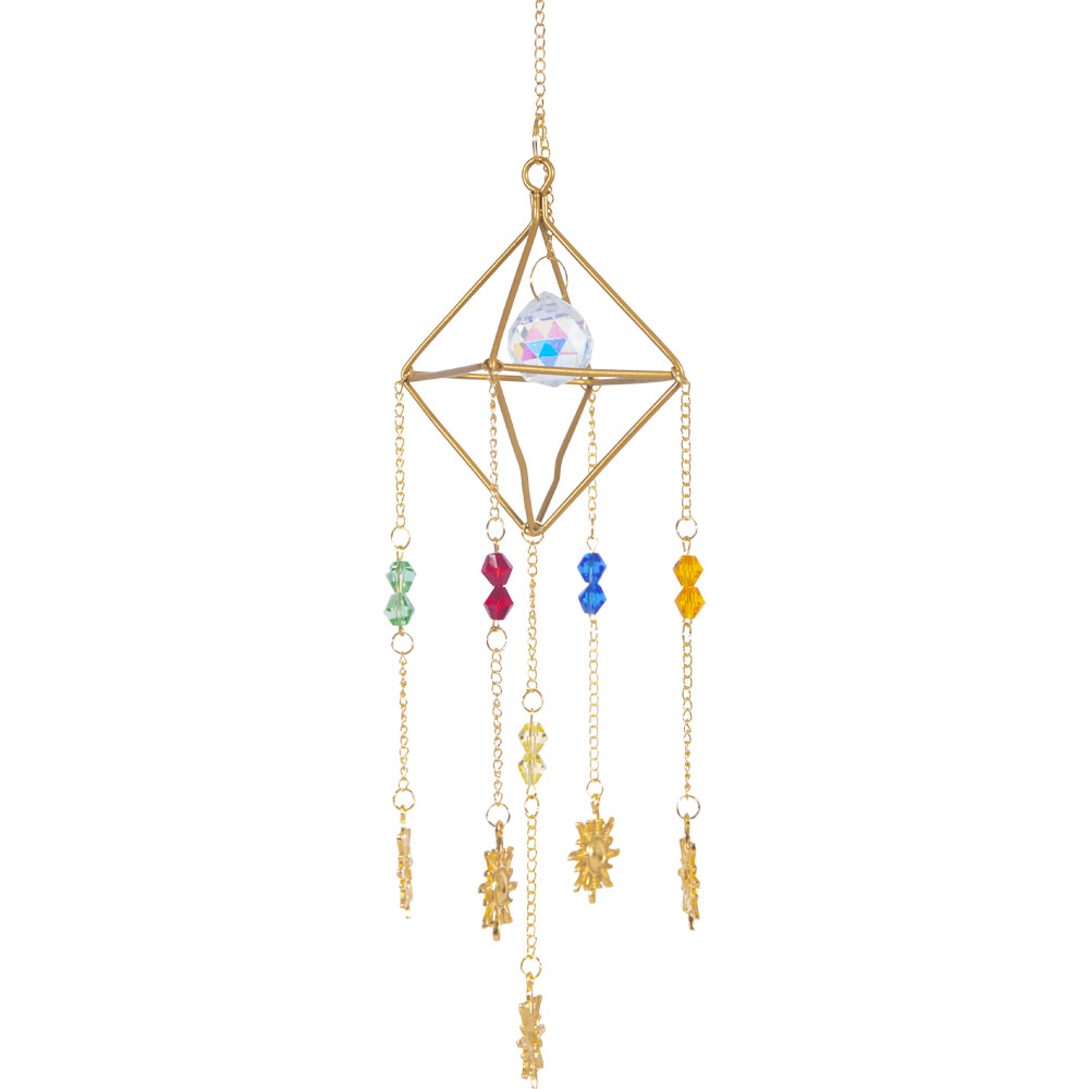 Hanging AB Crystal Prism Suncatcher w/ Multi - Colored GLASS BEADS & Sun Charms (Each)