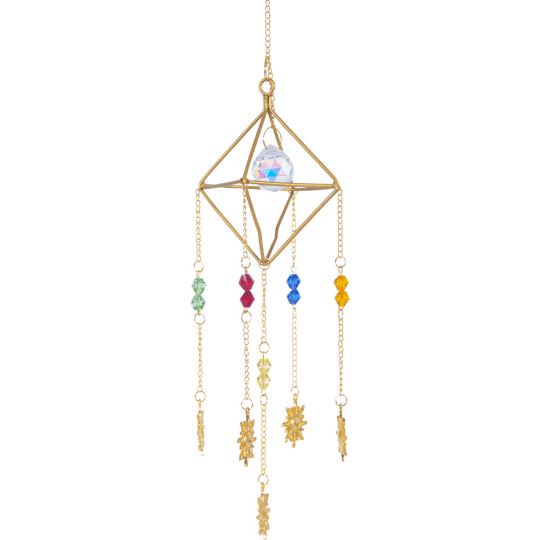Hanging AB Crystal Prism Suncatcher w/ Multi - Colored Glass Beads & Sun Charms (Each)