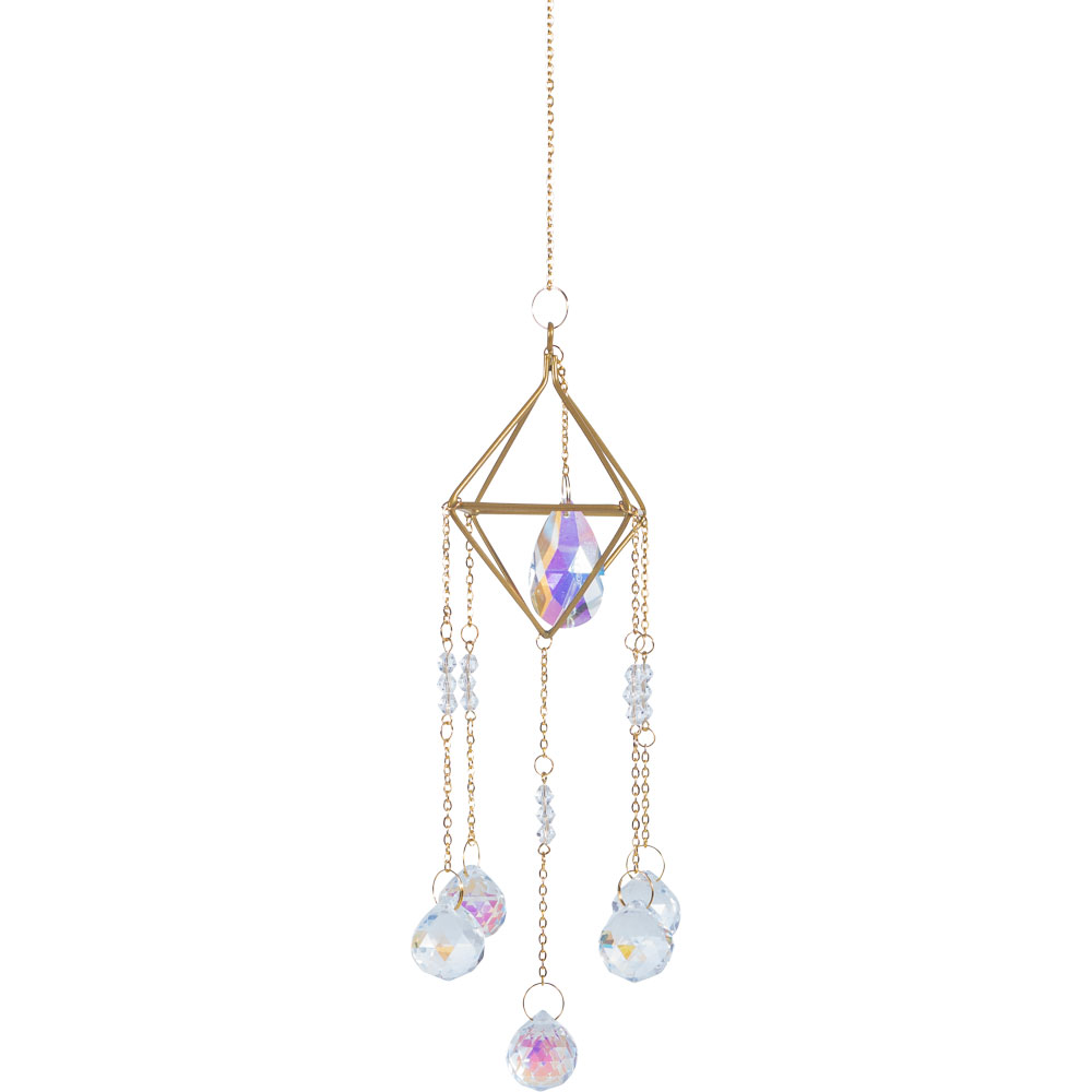 Hanging AB Crystal Prism SUNCATCHER w/ Crystal Spheres AB (Each)