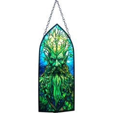 Glass Suncatcher 8in Cathedral  - Green Man (Each)