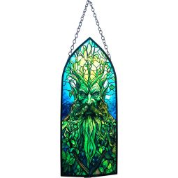Glass Suncatcher 8in Cathedral  - Green Man (Each)