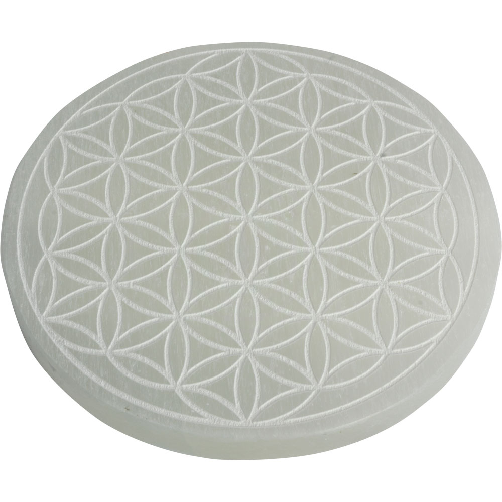 Polished Selenite Charging Disk w/ FLOWER of Life - Large (Each)