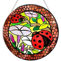 Glass Suncatcher 12in - Mosaic Ladybugs (Each)