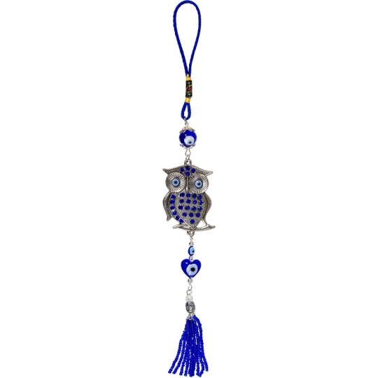 Glass Evil Eye Talisman Owl Hanging  (Each)