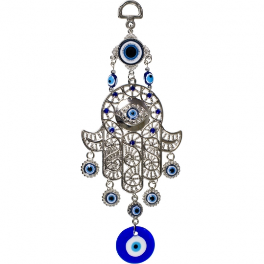 Glass Evil Eye Talisman Filigree Fatima Hand w/ Evil Eye (Each)