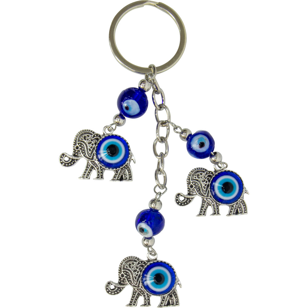 Evil Eye Talisman Key RING - Triple Evil Eye Elephant (Each)