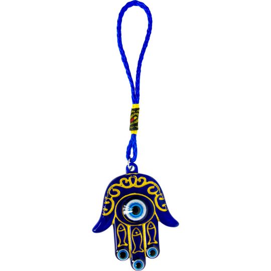 Glass Evil Eye Talisman - Fatima Hand w/ Golden Inlay (Each)