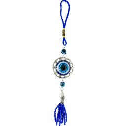 Glass Evil Eye Talisman - Puffed Evil Eye w/ Beaded Tassel (Each)